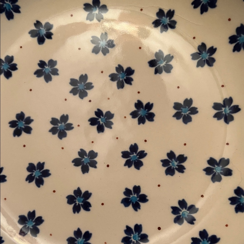 Polish Pottery Floral Blue and White Ceramic Bowl - Picture 4 of 7